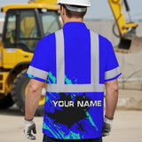 Hi Vis Hawaiian Shirt Reflective Tapes Blue Neon Canada Flag Custom Name Safety Workwear For Workers, Truckers, Operators, Canadian