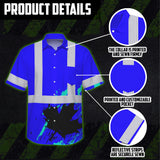 Hi Vis Hawaiian Shirt Reflective Tapes Blue Neon Canada Flag Custom Name Safety Workwear For Workers, Truckers, Operators, Canadian