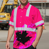 Hi Vis Hawaiian Shirt Reflective Tapes Pink Neon Canada Flag Custom Name Safety Workwear For Workers, Truckers, Operators, Canadian