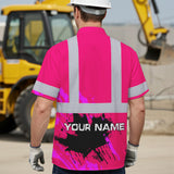 Hi Vis Hawaiian Shirt Reflective Tapes Pink Neon Canada Flag Custom Name Safety Workwear For Workers, Truckers, Operators, Canadian