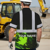 Hi Vis Hawaiian Shirt Reflective Tapes Black Green Neon Canada Flag Custom Name Safety Workwear For Workers, Truckers, Operators, Canadian
