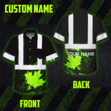 Hi Vis Hawaiian Shirt Reflective Tapes Black Green Neon Canada Flag Custom Name Safety Workwear For Workers, Truckers, Operators, Canadian