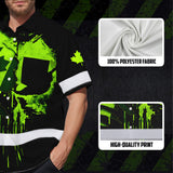 Hi Vis Hawaiian Shirt Reflective Tapes Green Skull And CA Flag Custom Name Safety Workwear For Workers, Truckers, Operators, Canadian
