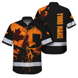 Hi Vis Hawaiian Shirt Reflective Tapes Orange Skull And CA Flag Custom Name Safety Workwear For Workers, Truckers, Operators, Canadian