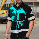 Hi Vis Hawaiian Shirt Reflective Tapes Blue Skull And CA Flag Custom Name Safety Workwear For Workers, Truckers, Operators, Canadian