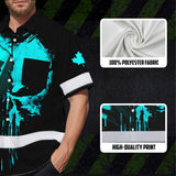 Hi Vis Hawaiian Shirt Reflective Tapes Blue Skull And CA Flag Custom Name Safety Workwear For Workers, Truckers, Operators, Canadian
