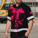 Hi Vis Hawaiian Shirt Reflective Tapes Pink Skull And CA Flag Custom Name Safety Workwear For Workers, Truckers, Operators, Canadian