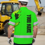Hi Vis Hawaiian Shirt Reflective Tapes Black Green Skull And CA Flag Custom Name Safety Workwear For Workers, Truckers, Operators, Canadian