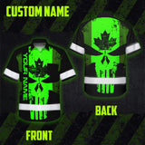 Hi Vis Hawaiian Shirt Reflective Tapes Green Skull CA Custom Name Safety Workwear For Workers, Truckers, Operators, Canadian