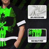 Hi Vis Hawaiian Shirt Reflective Tapes Green Skull CA Custom Name Safety Workwear For Workers, Truckers, Operators, Canadian