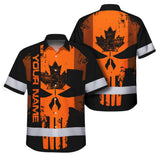 Hi Vis Hawaiian Shirt Reflective Tapes Orange Skull CA Custom Name Safety Workwear For Workers, Truckers, Operators, Canadian