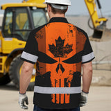 Hi Vis Hawaiian Shirt Reflective Tapes Orange Skull CA Custom Name Safety Workwear For Workers, Truckers, Operators, Canadian