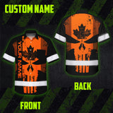 Hi Vis Hawaiian Shirt Reflective Tapes Orange Skull CA Custom Name Safety Workwear For Workers, Truckers, Operators, Canadian