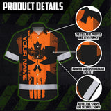 Hi Vis Hawaiian Shirt Reflective Tapes Orange Skull CA Custom Name Safety Workwear For Workers, Truckers, Operators, Canadian