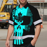 Hi Vis Hawaiian Shirt Reflective Tapes Blue Skull CA Custom Name Safety Workwear For Workers, Truckers, Operators, Canadian