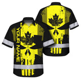 Hi Vis Hawaiian Shirt Reflective Tapes Yellow Skull CA Custom Name Safety Workwear For Workers, Truckers, Operators, Canadian