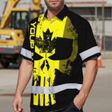 Hi Vis Hawaiian Shirt Reflective Tapes Yellow Skull CA Custom Name Safety Workwear For Workers, Truckers, Operators, Canadian