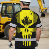 Hi Vis Hawaiian Shirt Reflective Tapes Yellow Skull CA Custom Name Safety Workwear For Workers, Truckers, Operators, Canadian