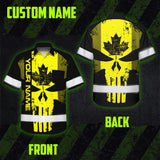 Hi Vis Hawaiian Shirt Reflective Tapes Yellow Skull CA Custom Name Safety Workwear For Workers, Truckers, Operators, Canadian