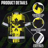 Hi Vis Hawaiian Shirt Reflective Tapes Yellow Skull CA Custom Name Safety Workwear For Workers, Truckers, Operators, Canadian