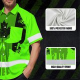 Hi Vis Hawaiian Shirt Reflective Tapes Green Black Skull CA Custom Name Safety Workwear For Workers, Truckers, Operators, Canadian