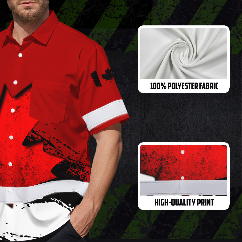 Hi Vis Hawaiian Shirt Reflective Tapes Red Neon White Canada Flag Custom Name Safety Workwear For Workers, Truckers, Operators, Canadian