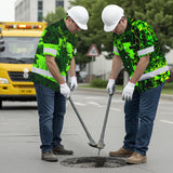 Hi Vis Hawaiian Shirt Reflective Tapes Green Neon Hunting Canada Flag Custom Name Safety Workwear For Workers, Truckers, Operators, Canadian