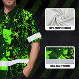 Hi Vis Hawaiian Shirt Reflective Tapes Green Neon Hunting Canada Flag Custom Name Safety Workwear For Workers, Truckers, Operators, Canadian
