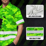 Hi Vis Hawaiian Shirt Reflective Tapes Green Neon Camo Canada Flag Custom Name Safety Workwear For Workers, Truckers, Operators, Canadian