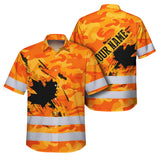 Hi Vis Hawaiian Shirt Reflective Tapes Orange Neon Camo Canada Flag Custom Name Safety Workwear For Workers, Truckers, Operators, Canadian