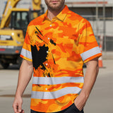 Hi Vis Hawaiian Shirt Reflective Tapes Orange Neon Camo Canada Flag Custom Name Safety Workwear For Workers, Truckers, Operators, Canadian