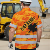 Hi Vis Hawaiian Shirt Reflective Tapes Orange Neon Camo Canada Flag Custom Name Safety Workwear For Workers, Truckers, Operators, Canadian