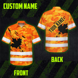 Hi Vis Hawaiian Shirt Reflective Tapes Orange Neon Camo Canada Flag Custom Name Safety Workwear For Workers, Truckers, Operators, Canadian
