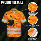 Hi Vis Hawaiian Shirt Reflective Tapes Orange Neon Camo Canada Flag Custom Name Safety Workwear For Workers, Truckers, Operators, Canadian