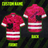 Hi Vis Hawaiian Shirt Reflective Tapes Pink Neon Camo Canada Flag Custom Name Safety Workwear For Workers, Truckers, Operators, Canadian