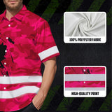 Hi Vis Hawaiian Shirt Reflective Tapes Pink Neon Camo Canada Flag Custom Name Safety Workwear For Workers, Truckers, Operators, Canadian