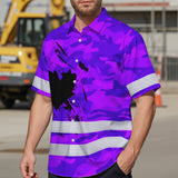 Hi Vis Hawaiian Shirt Reflective Tapes Violet Neon Camo Canada Flag Custom Name Safety Workwear For Workers, Truckers, Operators, Canadian
