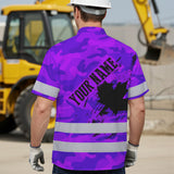 Hi Vis Hawaiian Shirt Reflective Tapes Violet Neon Camo Canada Flag Custom Name Safety Workwear For Workers, Truckers, Operators, Canadian