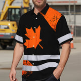 Hi Vis Hawaiian Shirt Reflective Tapes Orange Canada Flag Custom Name Safety Workwear For Workers, Truckers, Operators, Canadian