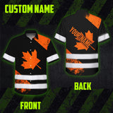Hi Vis Hawaiian Shirt Reflective Tapes Orange Canada Flag Custom Name Safety Workwear For Workers, Truckers, Operators, Canadian