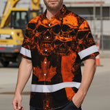 Hi Vis Hawaiian Shirt Reflective Tapes Orange Neon Skull CA Flag Custom Name Safety Workwear For Workers, Truckers, Operators, Canadian