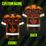 Hi Vis Hawaiian Shirt Reflective Tapes Orange Neon Skull CA Flag Custom Name Safety Workwear For Workers, Truckers, Operators, Canadian