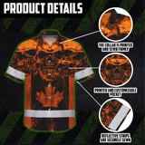 Hi Vis Hawaiian Shirt Reflective Tapes Orange Neon Skull CA Flag Custom Name Safety Workwear For Workers, Truckers, Operators, Canadian