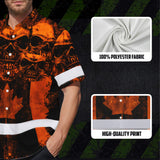 Hi Vis Hawaiian Shirt Reflective Tapes Orange Neon Skull CA Flag Custom Name Safety Workwear For Workers, Truckers, Operators, Canadian