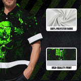 Hi Vis Hawaiian Shirt Reflective Tapes Green Neon Skull CA Custom Name Safety Workwear For Workers, Truckers, Operators, Canadian