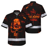 Hi Vis Hawaiian Shirt Reflective Tapes Orange Neon Skull CA Custom Name Safety Workwear For Workers, Truckers, Operators, Canadian