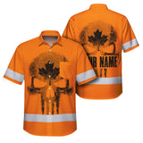 Hi Vis Hawaiian Shirt Reflective Tapes Orange Skull CA Flag Custom Name Safety Workwear For Workers, Truckers, Operators, Canadian