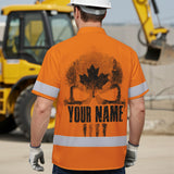 Hi Vis Hawaiian Shirt Reflective Tapes Orange Skull CA Flag Custom Name Safety Workwear For Workers, Truckers, Operators, Canadian