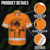 Hi Vis Hawaiian Shirt Reflective Tapes Orange Skull CA Flag Custom Name Safety Workwear For Workers, Truckers, Operators, Canadian