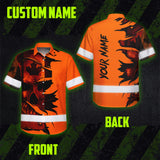 Hi Vis Hawaiian Shirt Reflective Tapes Orange Skull Scratch CA Flag Custom Name Safety Workwear For Workers, Truckers, Operators, Canadian